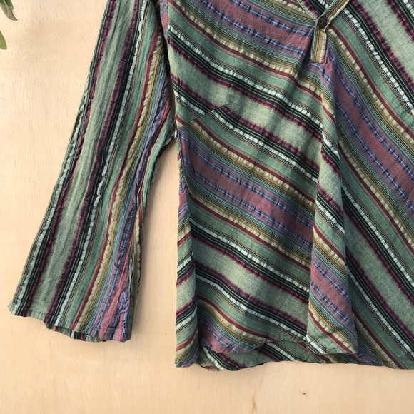 Indian Vneck Striped Textured Long Sleeve Top - Picture 3 of 7